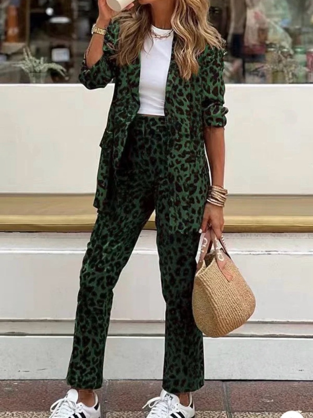 Cyrus Green and Black Leopard-Print Pant Set